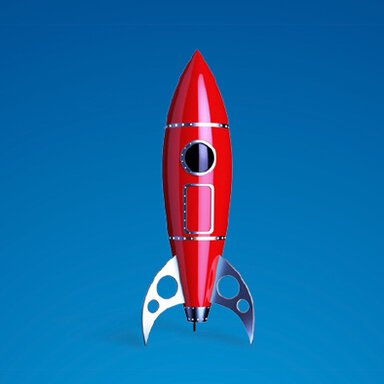 Rote Rakete vor blauem Hintergrund